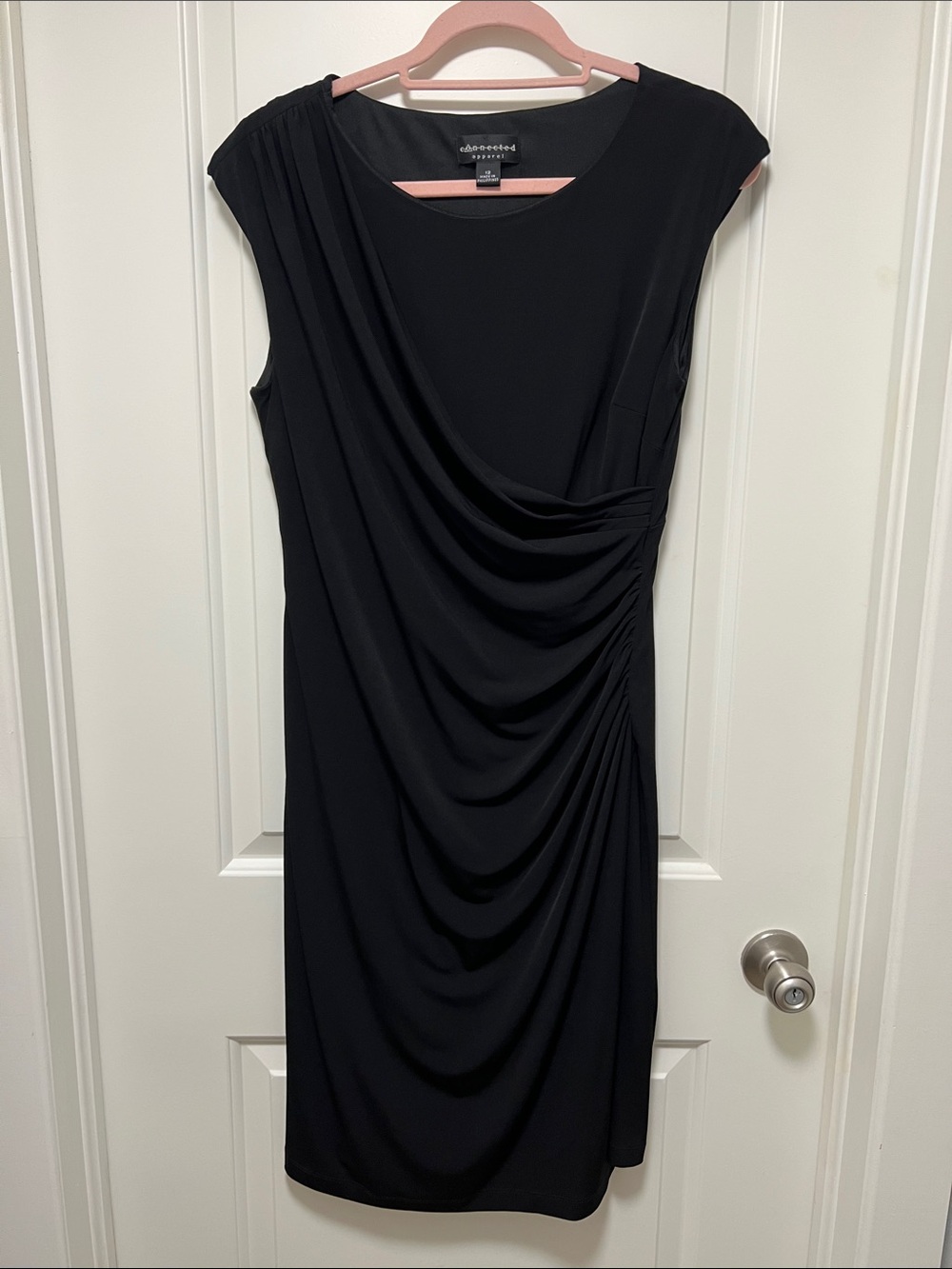 connected apparel Black Ruched Draped Midi Dress